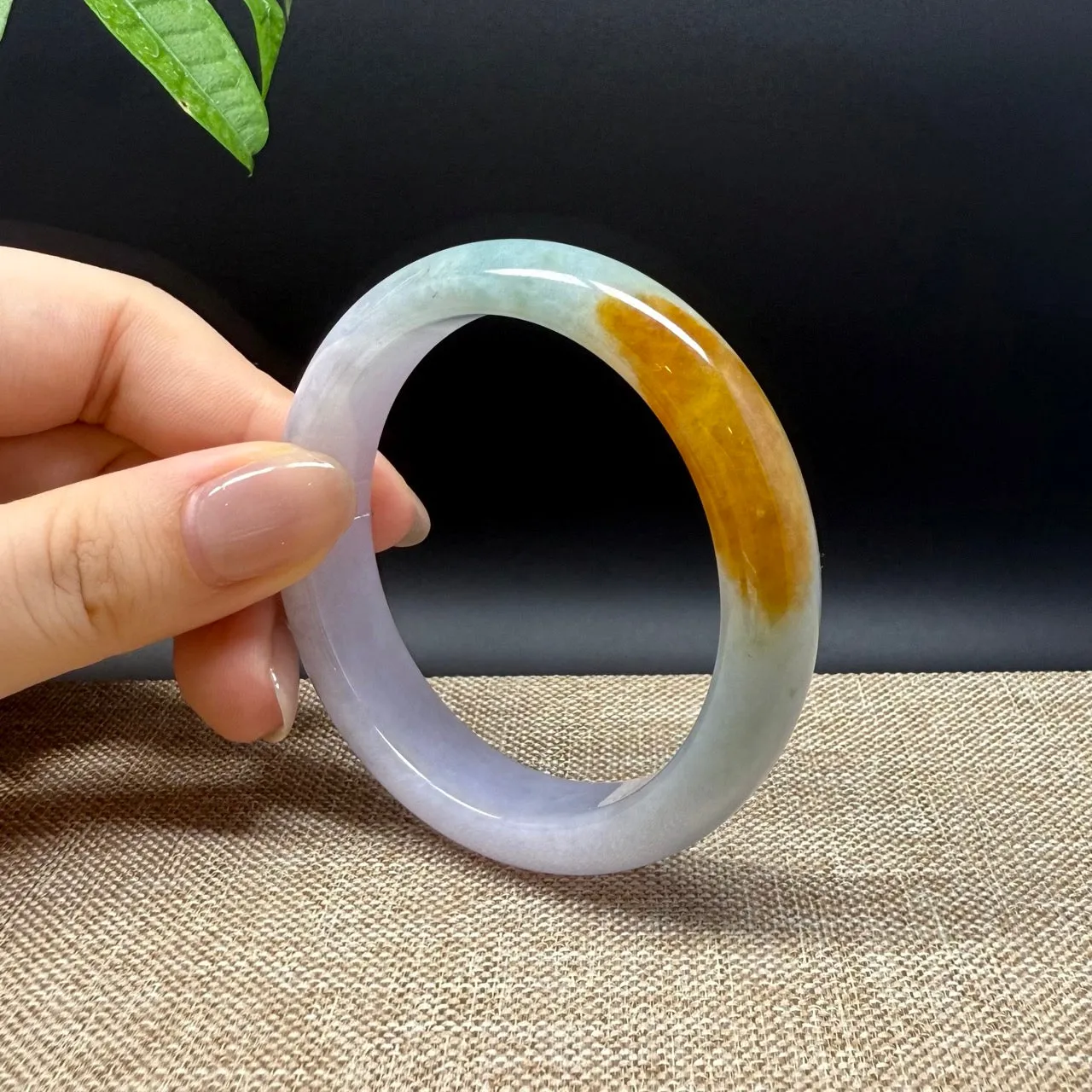 High Genuine Burmese Yellow Green lavender Jade Jadeite Bangle Bracelet ( 54mm )