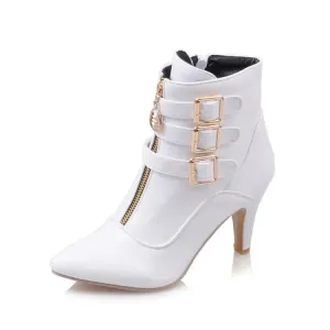 High Heel Ankle Boots Pointed Toe Buckle Ladies Shoes