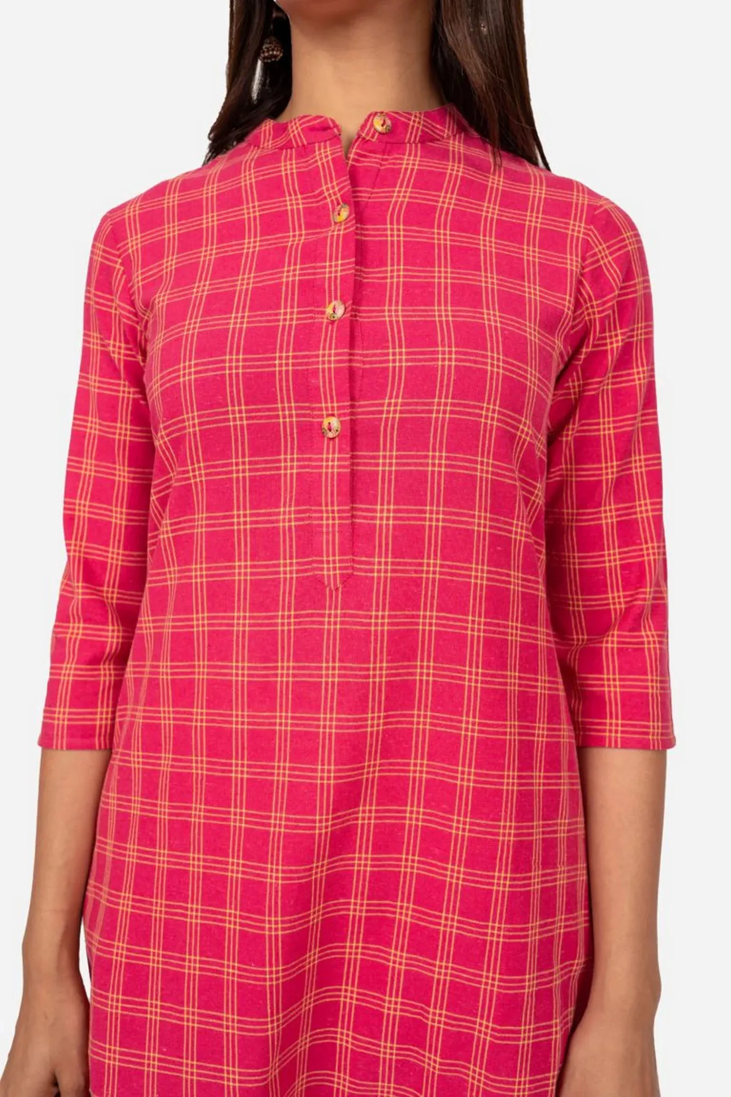 High Low Checked Cotton Kurta