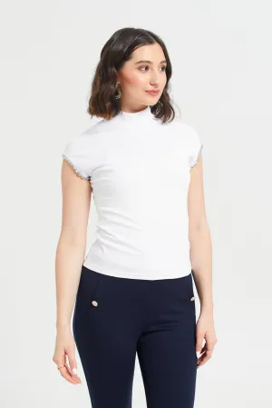 High Neck Slevee Trim Top