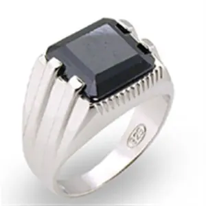 High-Polished 925 Sterling Silver Ring with Jet AAA Grade, Jet Black CZ, Versatile Silver Band