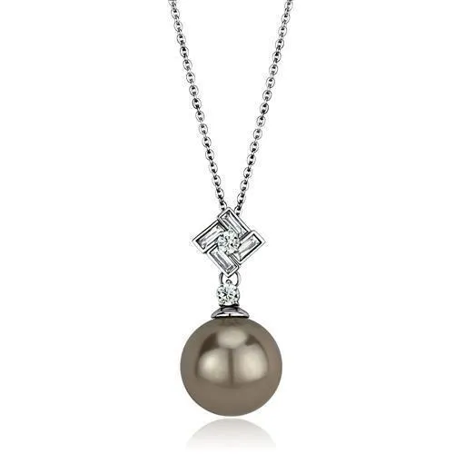 High polished (no plating) Stainless Steel Chain Pendant with Synthetic Glass Bead in Gray for Women Style TK2526