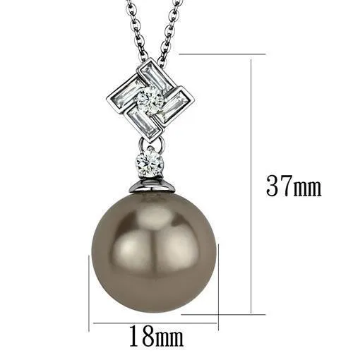 High polished (no plating) Stainless Steel Chain Pendant with Synthetic Glass Bead in Gray for Women Style TK2526