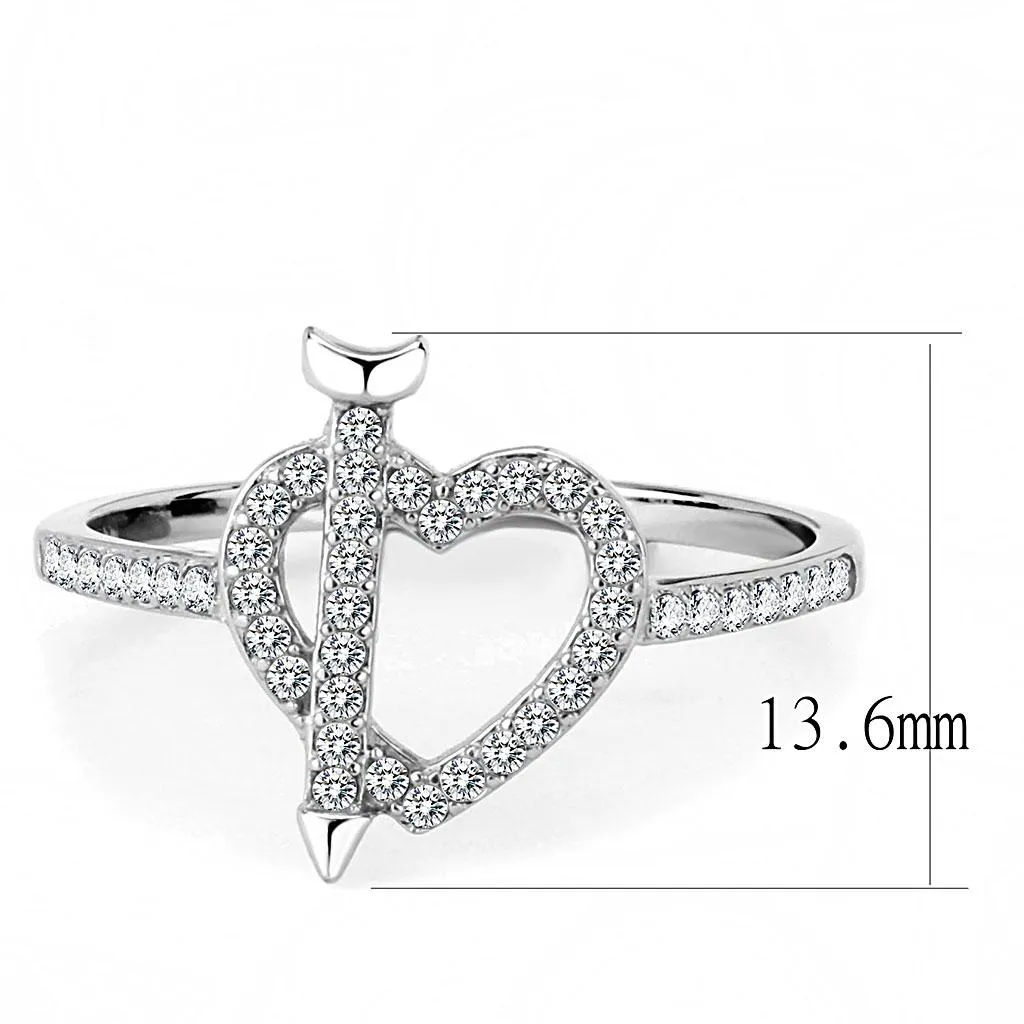 High polished (no plating) Stainless Steel Ring with AAA Grade CZ in Clear for Women Style DA052