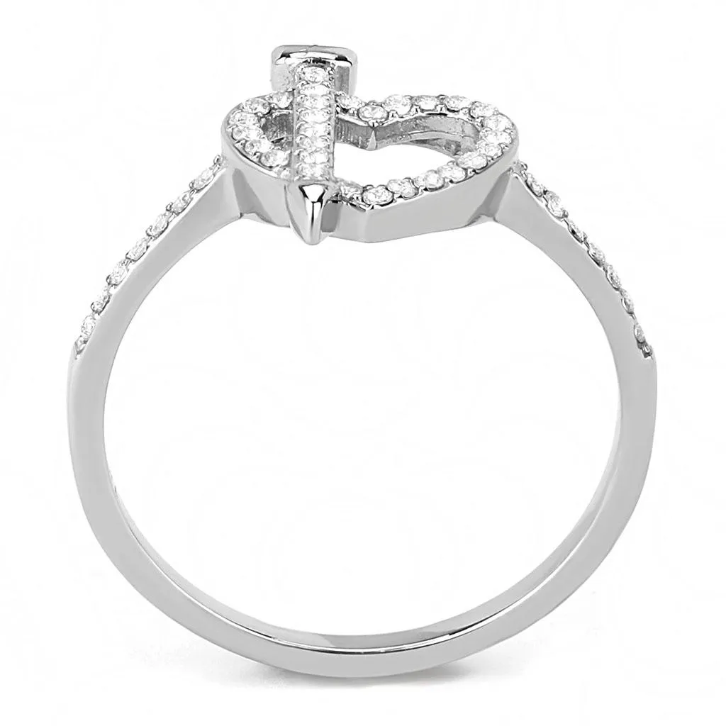 High polished (no plating) Stainless Steel Ring with AAA Grade CZ in Clear for Women Style DA052