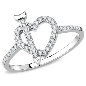 High polished (no plating) Stainless Steel Ring with AAA Grade CZ in Clear for Women Style DA052