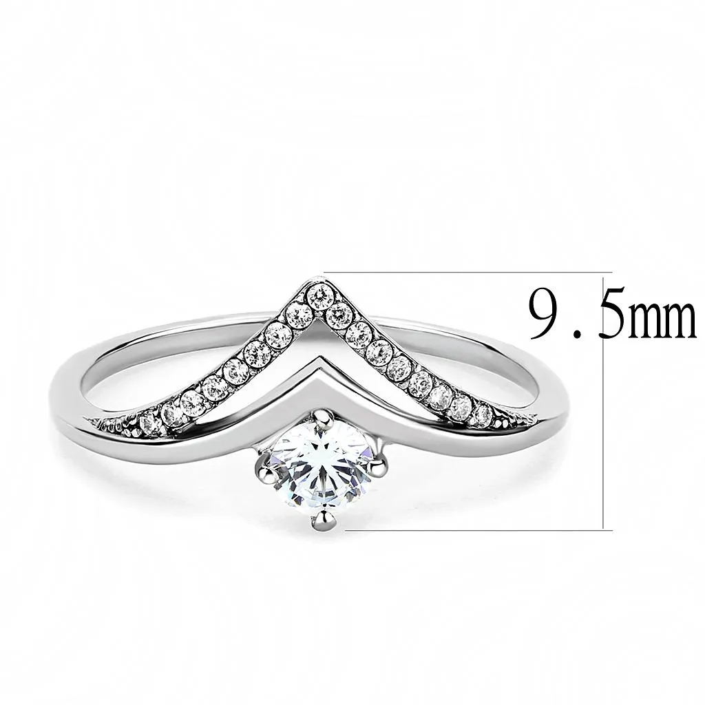 High polished (no plating) Stainless Steel Ring with AAA Grade CZ in Clear for Women Style DA110