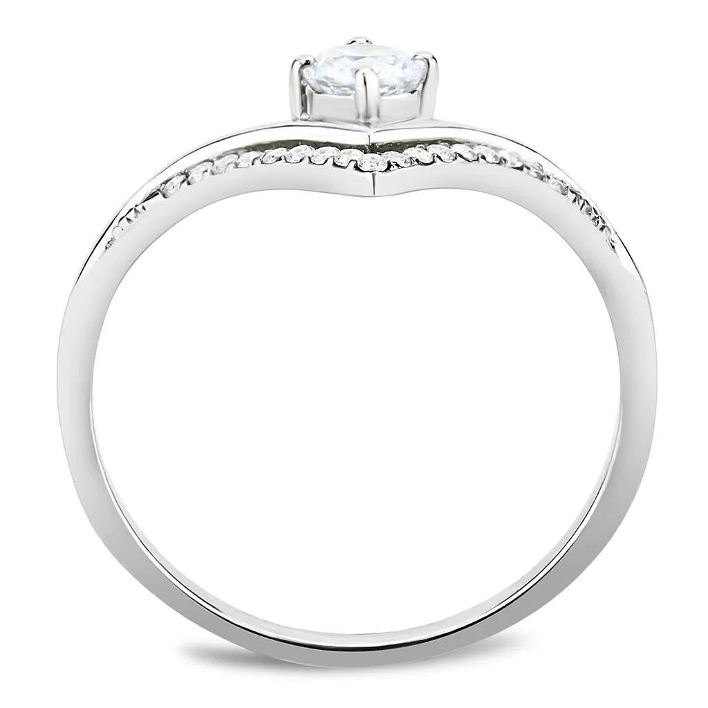 High polished (no plating) Stainless Steel Ring with AAA Grade CZ in Clear for Women Style DA110