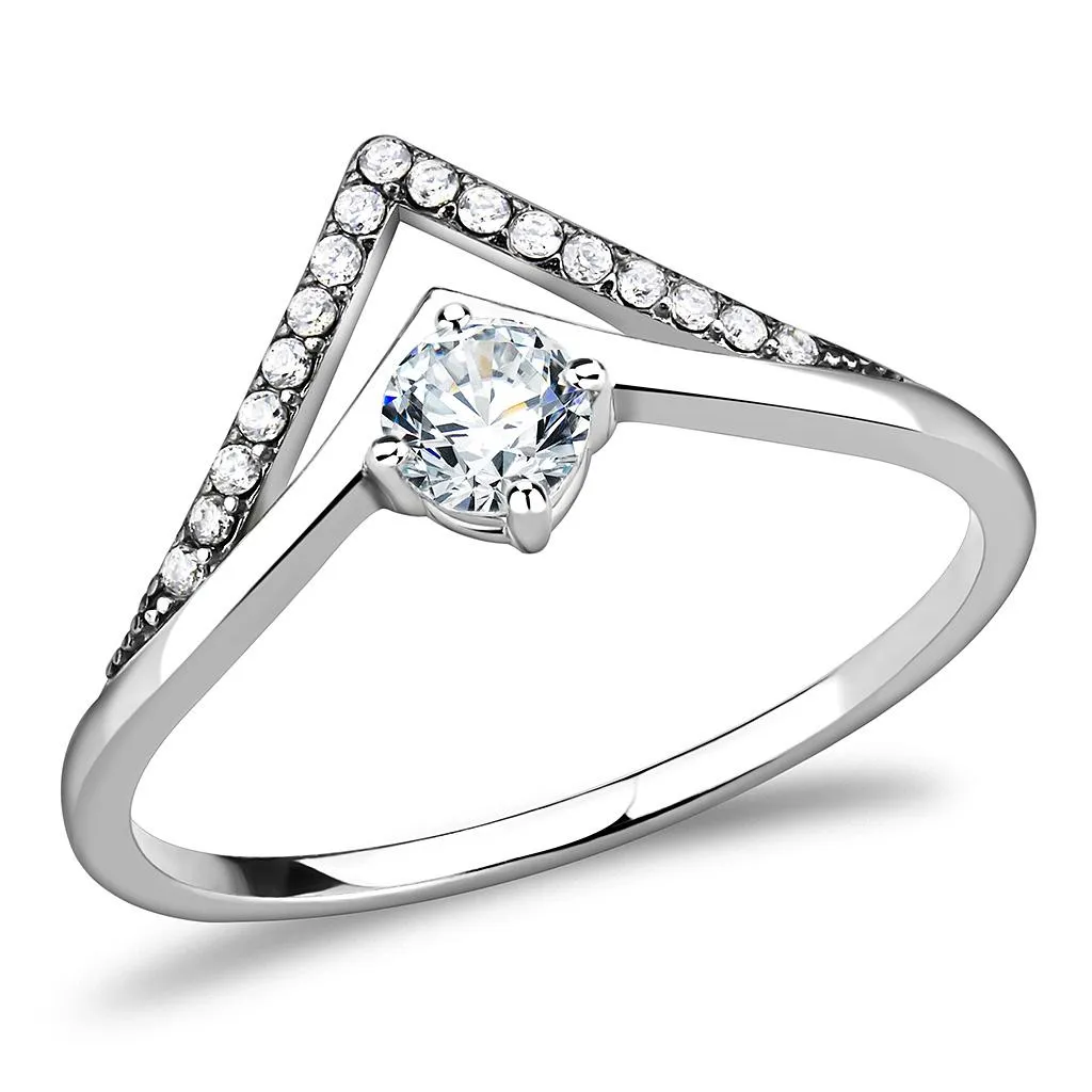 High polished (no plating) Stainless Steel Ring with AAA Grade CZ in Clear for Women Style DA110