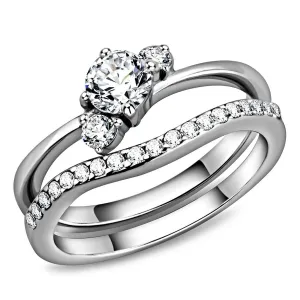 High polished (no plating) Stainless Steel Ring with AAA Grade CZ in Clear for Women Style TK3507