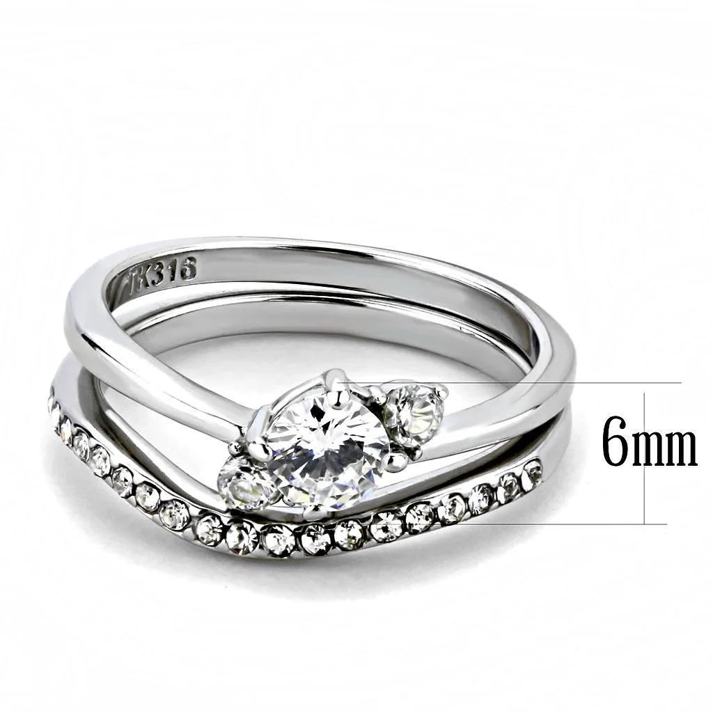 High polished (no plating) Stainless Steel Ring with AAA Grade CZ in Clear for Women Style TK3507