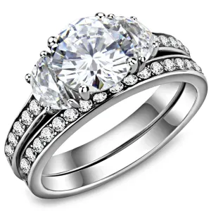 High polished (no plating) Stainless Steel Ring with AAA Grade CZ in Clear for Women Style TK3509