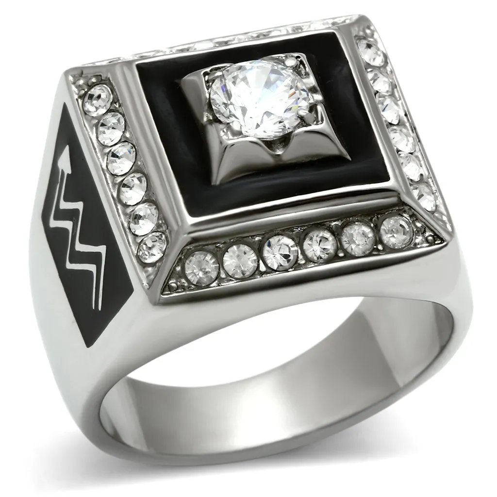 High polished (no plating) Stainless Steel Ring with AAA Grade CZ in Clear for Women Style TK493