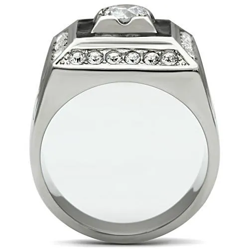 High polished (no plating) Stainless Steel Ring with AAA Grade CZ in Clear for Women Style TK493