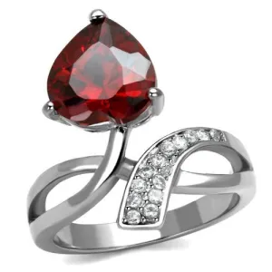 High polished (no plating) Stainless Steel Ring with AAA Grade CZ in Garnet for Women Style TK2863