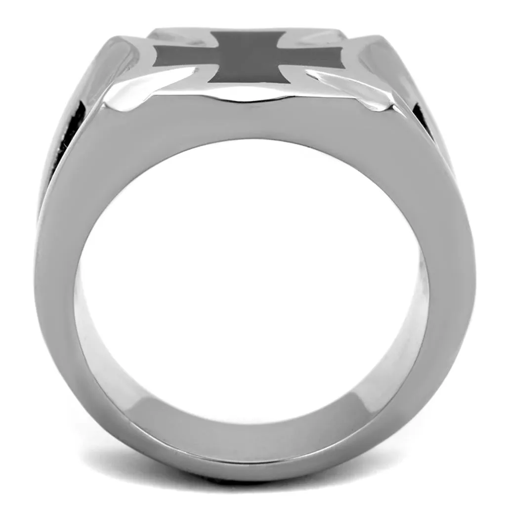 High polished (no plating) Stainless Steel Ring with Epoxy in Jet for Women Style TK2064