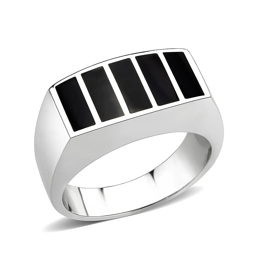 High polished (no plating) Stainless Steel Ring with Epoxy in Jet for Women Style TK3767