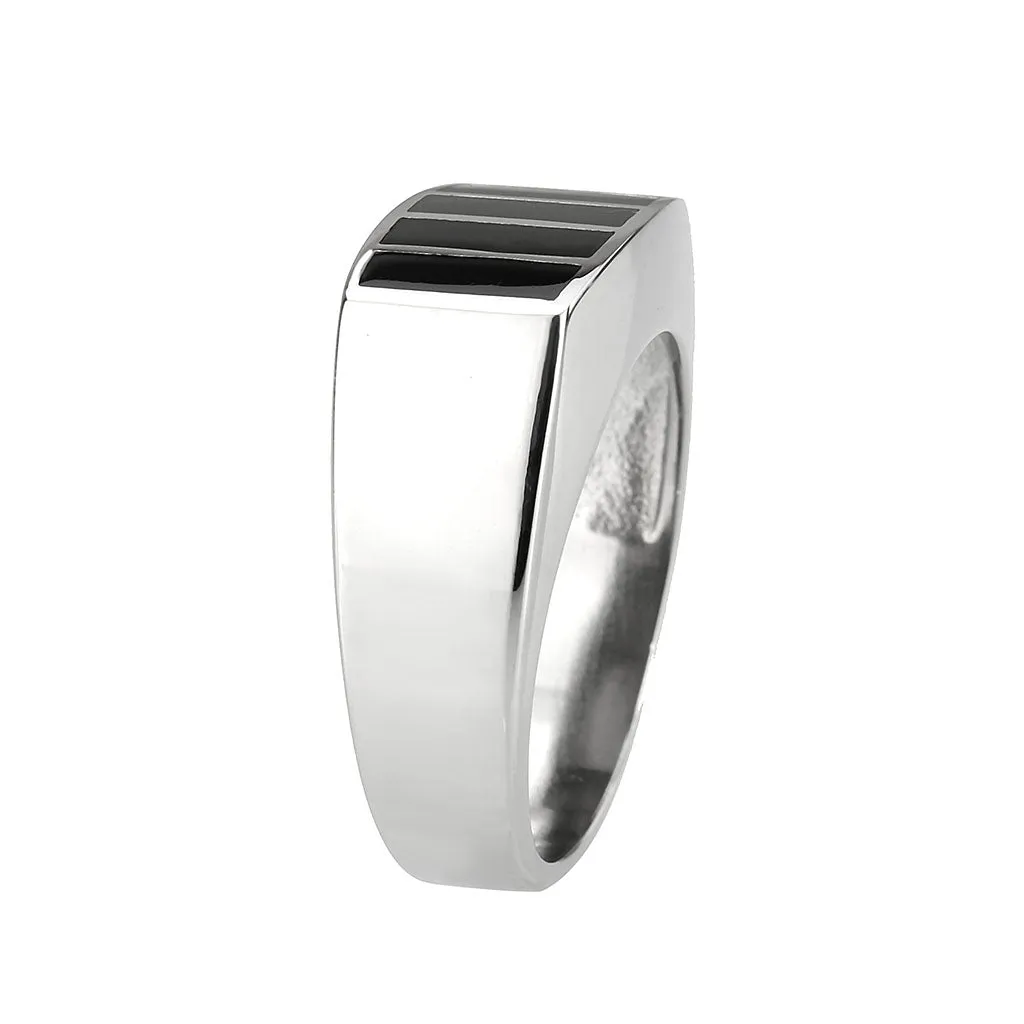 High polished (no plating) Stainless Steel Ring with Epoxy in Jet for Women Style TK3767