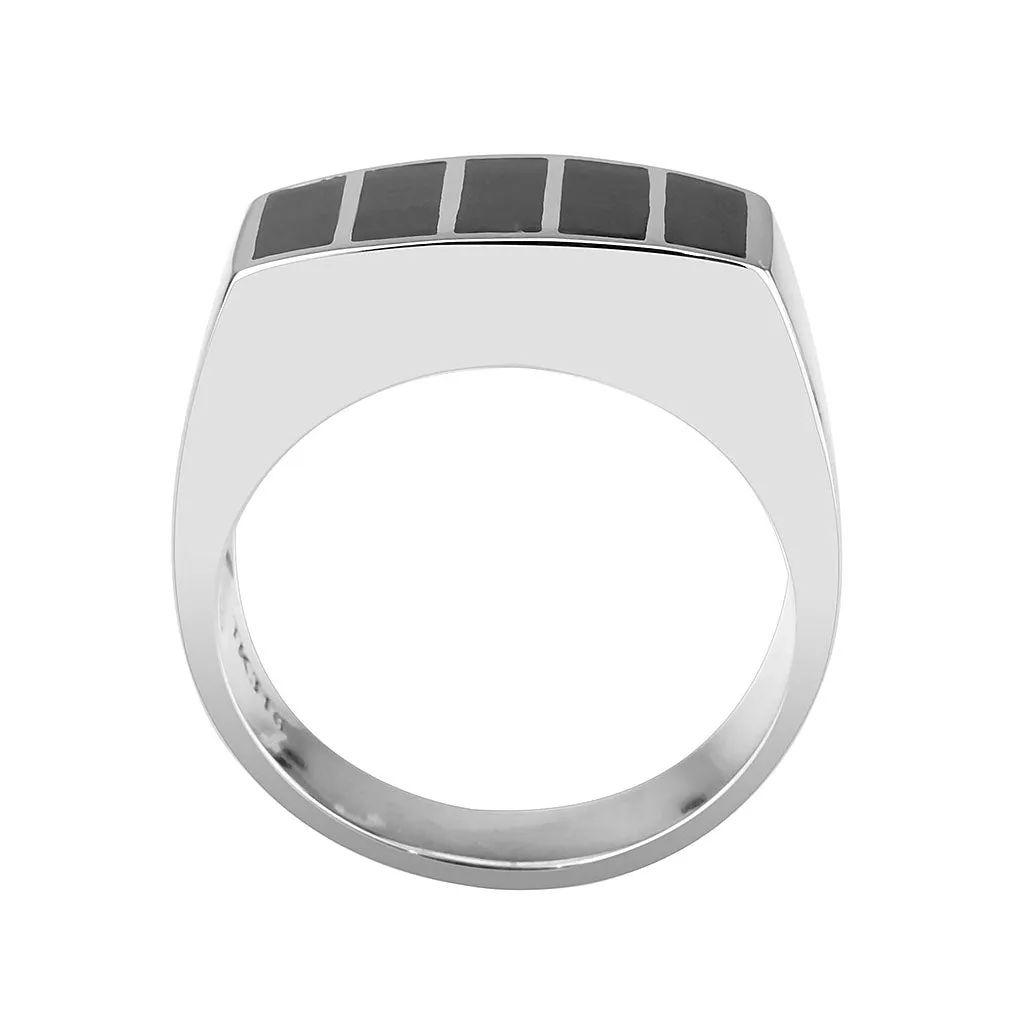 High polished (no plating) Stainless Steel Ring with Epoxy in Jet for Women Style TK3767