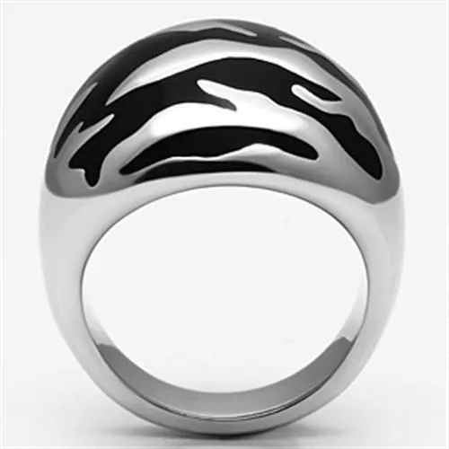 High polished (no plating) Stainless Steel Ring with Epoxy in Jet for Women Style TK672