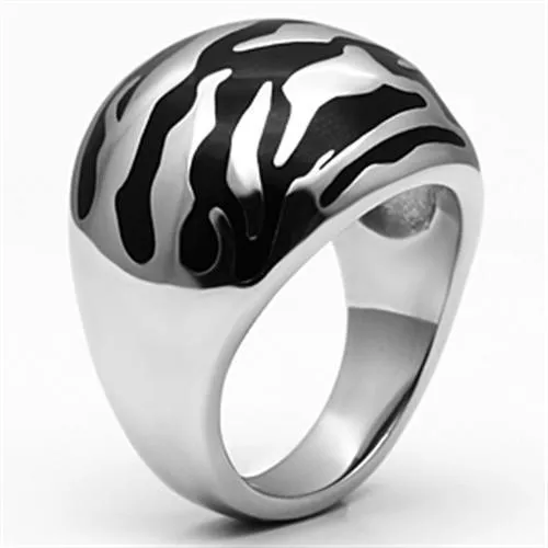 High polished (no plating) Stainless Steel Ring with Epoxy in Jet for Women Style TK672