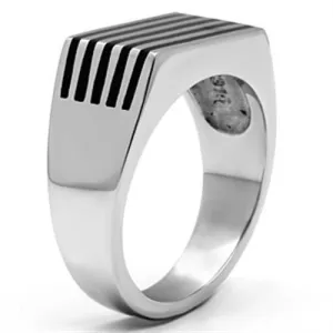 High polished (no plating) Stainless Steel Ring with Epoxy in Jet for Women Style TK705