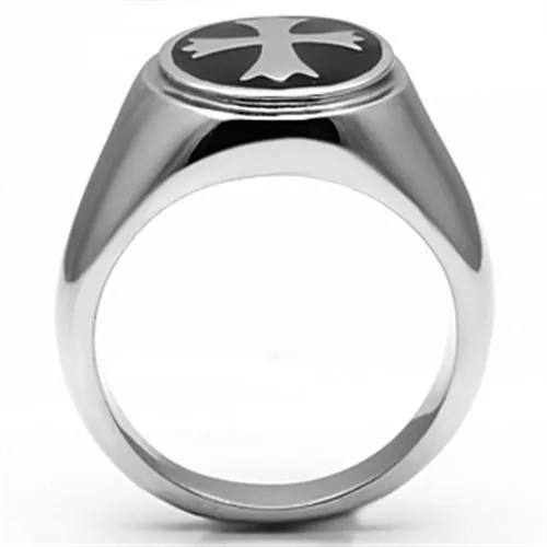 High polished (no plating) Stainless Steel Ring with Epoxy in Jet for Women Style TK714