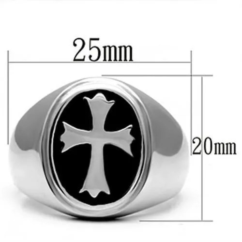 High polished (no plating) Stainless Steel Ring with Epoxy in Jet for Women Style TK714