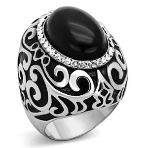 High polished (no plating) Stainless Steel Ring with Synthetic Cat Eye in Jet for Women Style TK1211