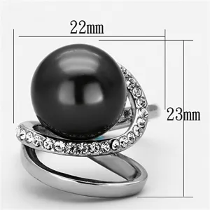 High polished (no plating) Stainless Steel Ring with Synthetic Pearl in Gray for Women Style TK1218