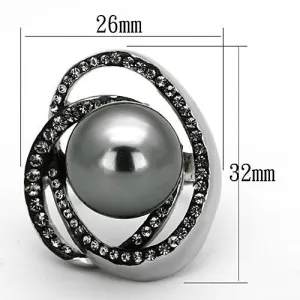 High polished (no plating) Stainless Steel Ring with Synthetic Pearl in Gray for Women Style TK1371