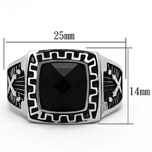 High polished (no plating) Stainless Steel Ring with Synthetic Synthetic Glass in Jet for Women Style TK1356