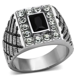 High polished (no plating) Stainless Steel Ring with Synthetic Synthetic Glass in Jet for Women Style TK700