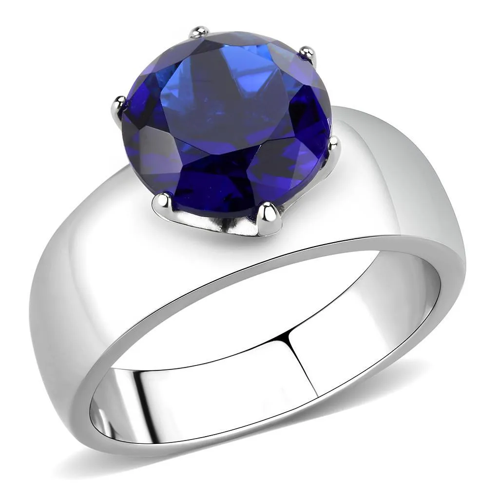 High polished (no plating) Stainless Steel Ring with Synthetic Synthetic Glass in Montana for Women Style TK52009