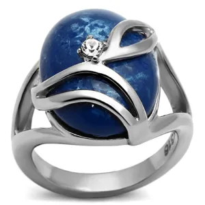 High polished (no plating) Stainless Steel Ring with Synthetic Synthetic Stone in Capri Blue for Women Style TK1144