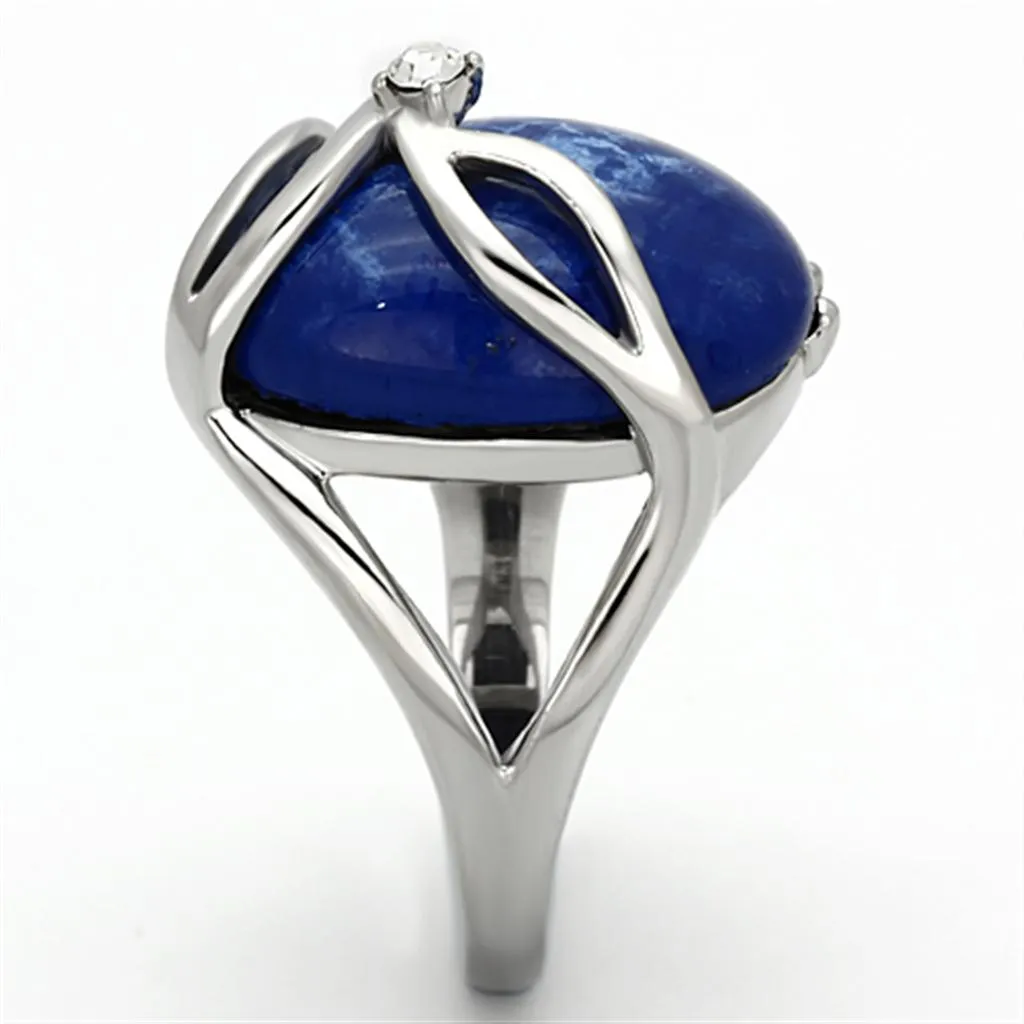 High polished (no plating) Stainless Steel Ring with Synthetic Synthetic Stone in Capri Blue for Women Style TK1144