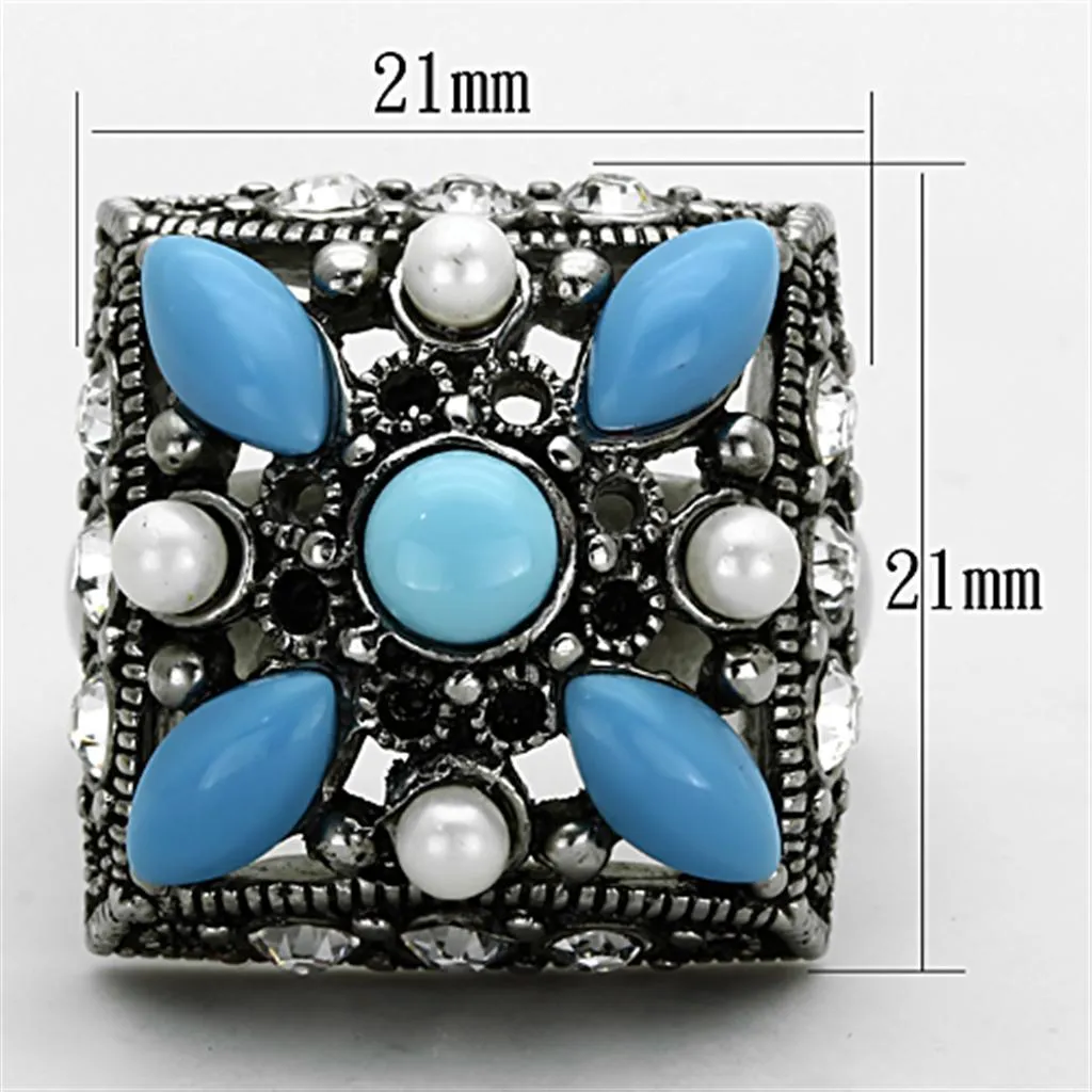 High polished (no plating) Stainless Steel Ring with Synthetic Turquoise in Sea Blue for Women Style TK1309