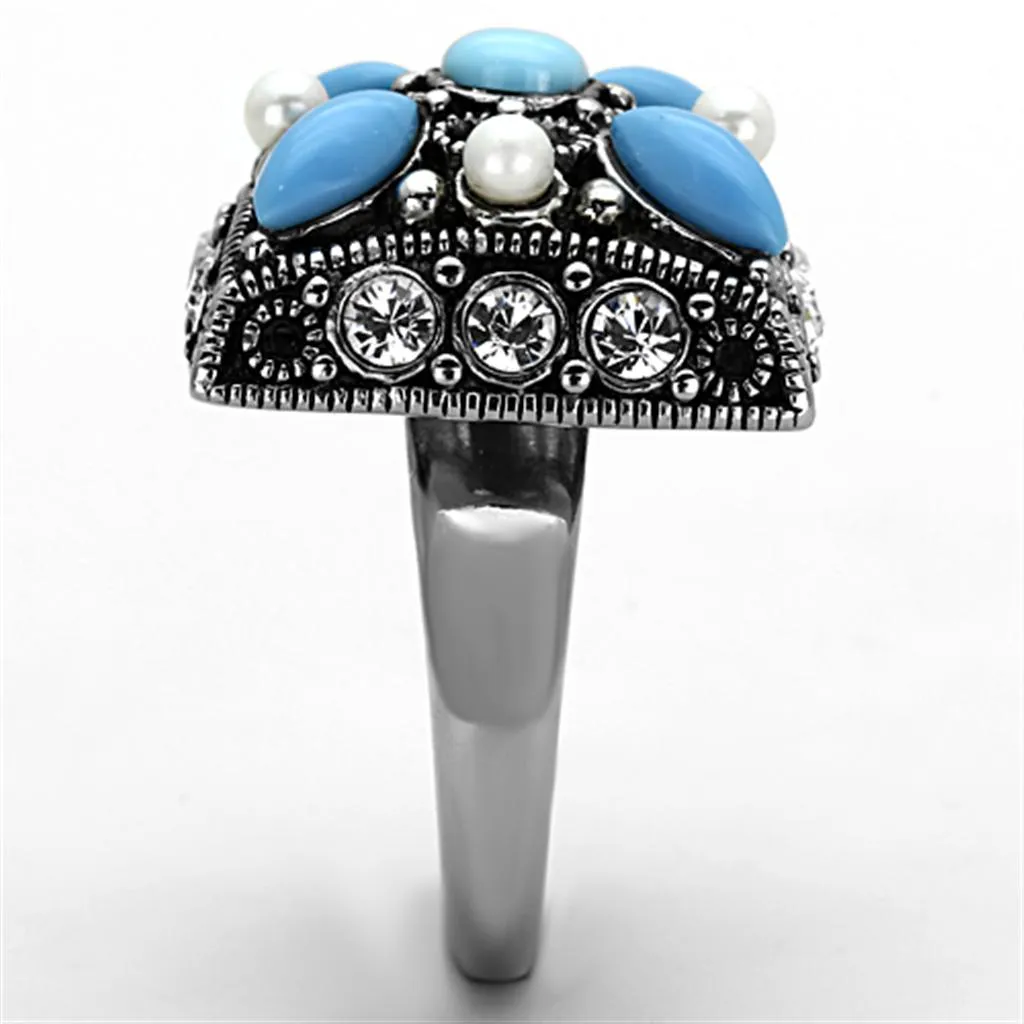 High polished (no plating) Stainless Steel Ring with Synthetic Turquoise in Sea Blue for Women Style TK1309