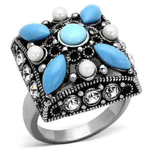 High polished (no plating) Stainless Steel Ring with Synthetic Turquoise in Sea Blue for Women Style TK1309