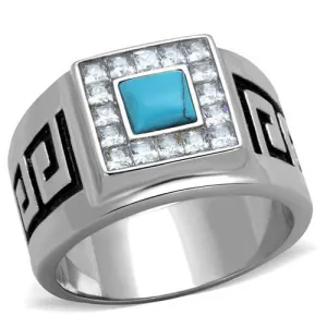 High polished (no plating) Stainless Steel Ring with Synthetic Turquoise in Sea Blue for Women Style TK2053