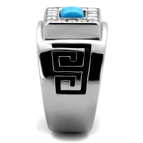 High polished (no plating) Stainless Steel Ring with Synthetic Turquoise in Sea Blue for Women Style TK2053