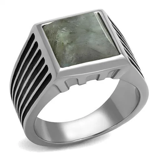 High polished (no plating) Stainless Steel Ring with Synthetic Twinkling in Gray for Women Style TK3113