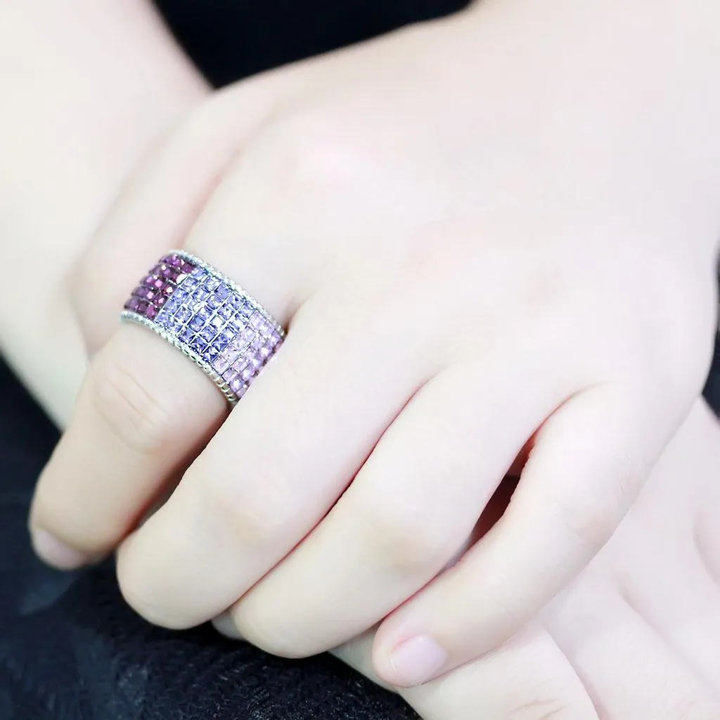 High polished (no plating) Stainless Steel Ring with Top Grade Crystal in Multi Color for Women Style TK3703