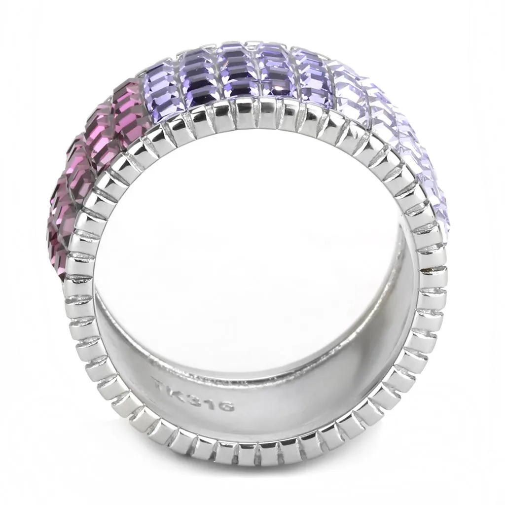 High polished (no plating) Stainless Steel Ring with Top Grade Crystal in Multi Color for Women Style TK3703