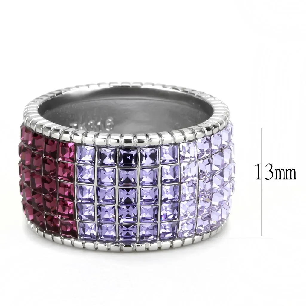 High polished (no plating) Stainless Steel Ring with Top Grade Crystal in Multi Color for Women Style TK3703