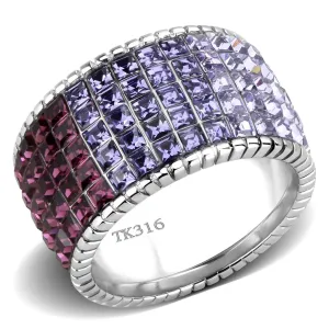 High polished (no plating) Stainless Steel Ring with Top Grade Crystal in Multi Color for Women Style TK3703