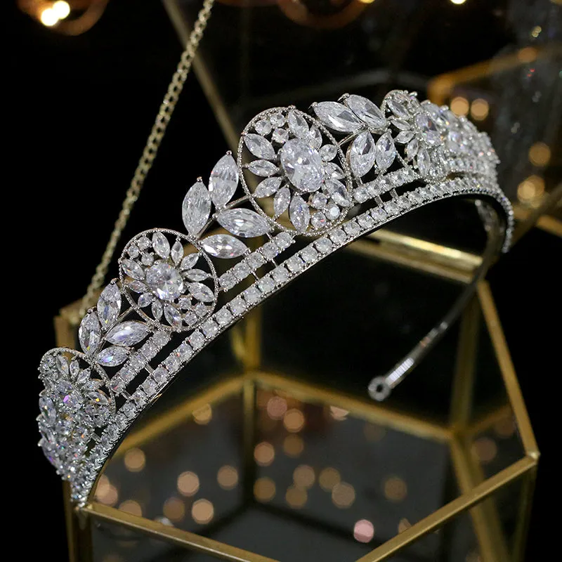 High Quality Eternal Blossom Rose Garden Tiara-Wedding Crown-Triple A Zirconia Crystal