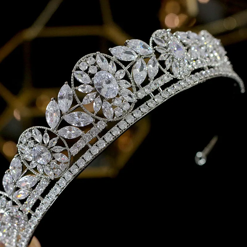 High Quality Eternal Blossom Rose Garden Tiara-Wedding Crown-Triple A Zirconia Crystal