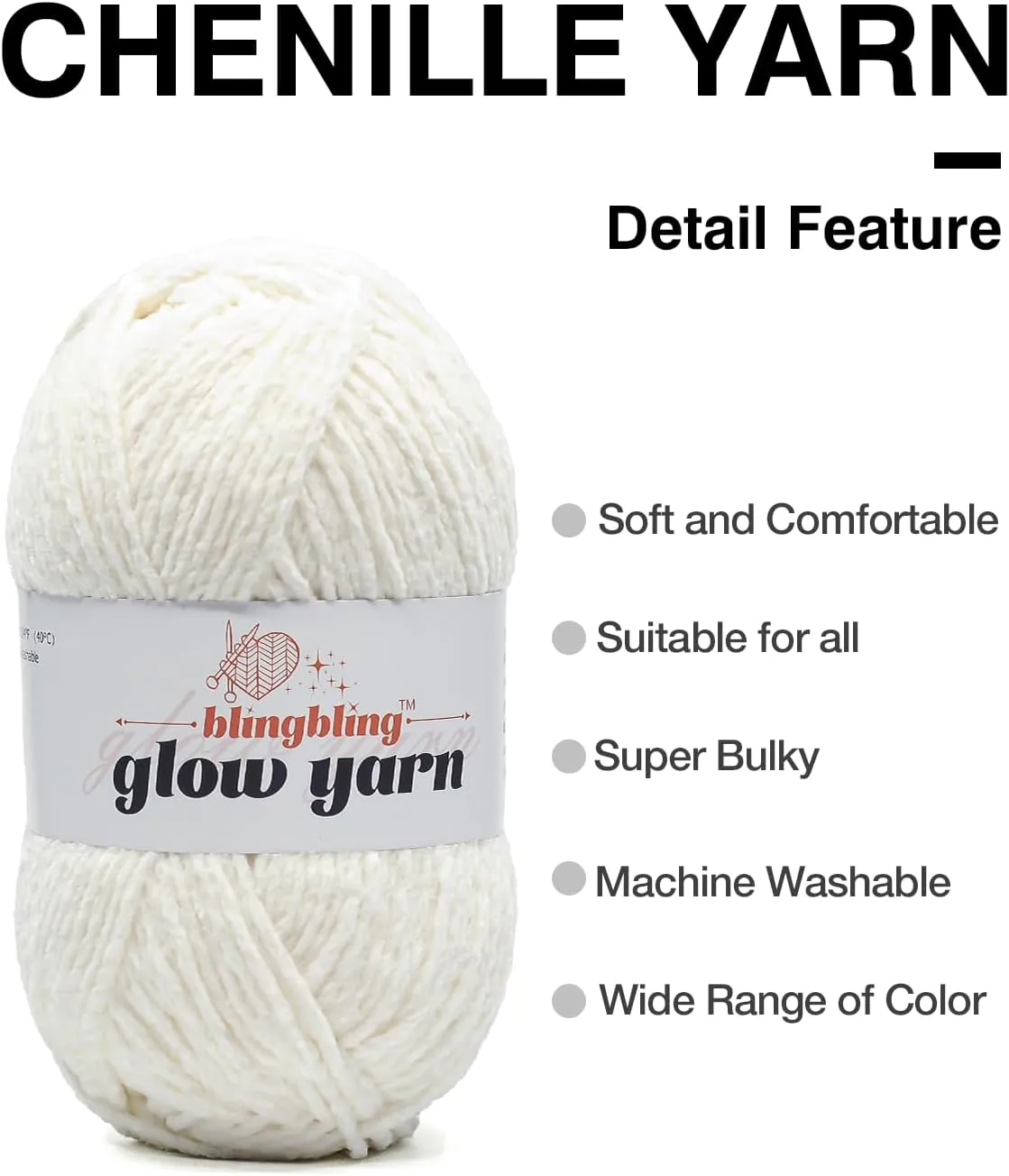 High Quality Gray Glow-in-the-Dark Chenille Yarn