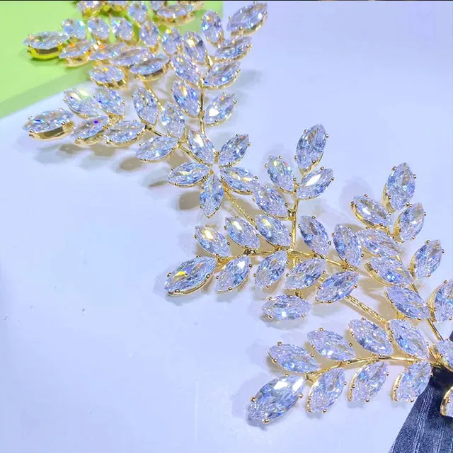 High-Quality Leaf Design Triple A Cubic Zirconia Wedding Headband-Tiara